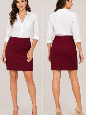 J.Crew Burgundy Cotton Pencil Skirt Size 12 Mini Career Preppy